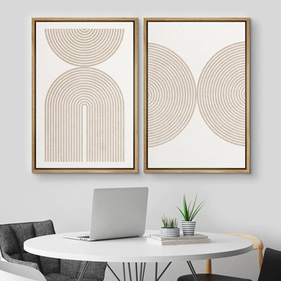 Pastel Tan Abstract Shape Modern Art Neutral Decoration Contemporary Framed On Canvas 2 Piece Print
