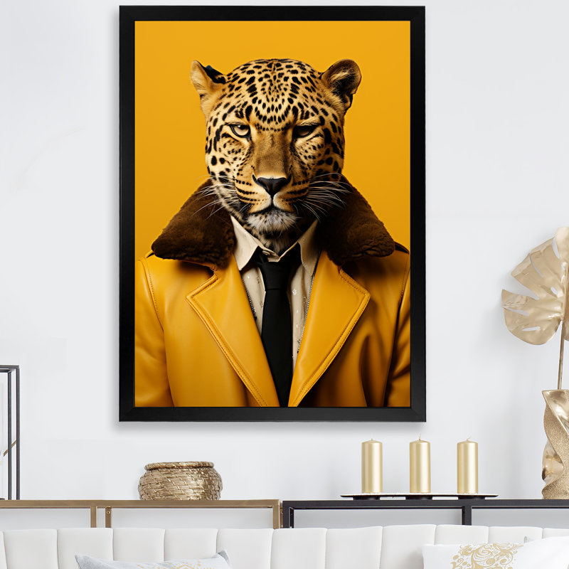 Art mural jaune guépard III, H 20 po x l 12 po x P 1 po, Cadre simple noir