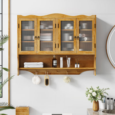 39.37"Retro 4 Door Wall-Mounted Cabinet with Two Layers of Storage Space