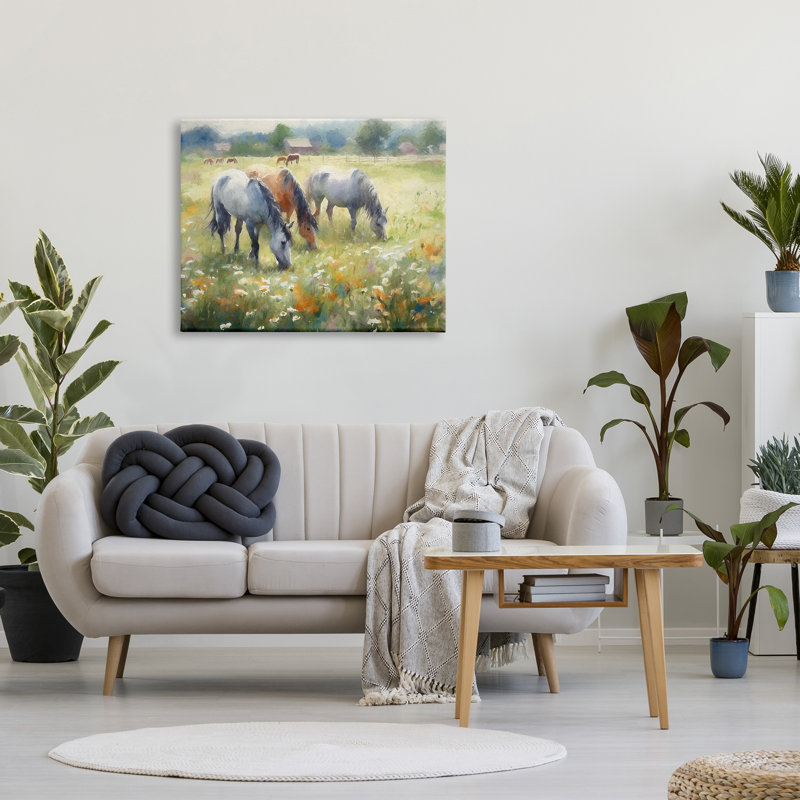 Chevaux qui paissent dans les pâturages par Ramona Murdock, H 30 po x l 40 po x P 1,5 po