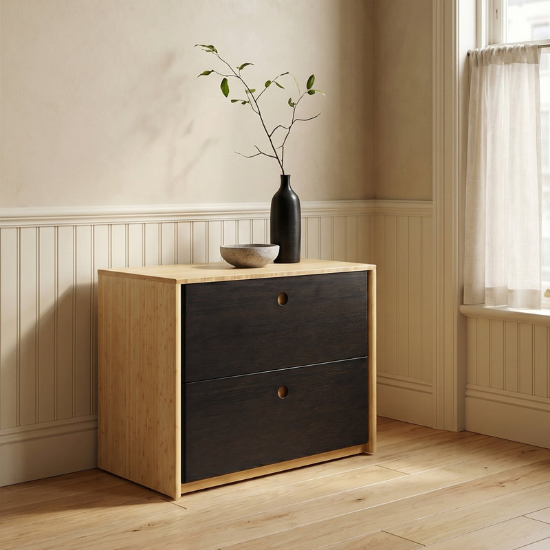 Commode moderne en bois massif Quinn, Naturel/noir
