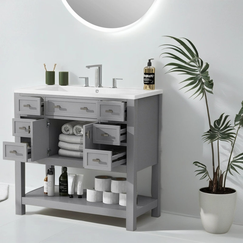 Onolee 36'' Free Standing Single Bathroom Vanity with Resin Top, Gray