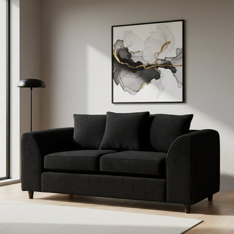 2 Seater Chenille Sofa, Black