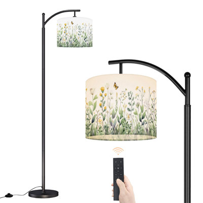 Arc Floor Lamp with Adjustable Lampshade Floral horizontal border abstract yellow flowers wildflower Standing Lamp 3 Color Temperatures Dimmable Tall Pole Lamp with Foot Switch for Bedroom