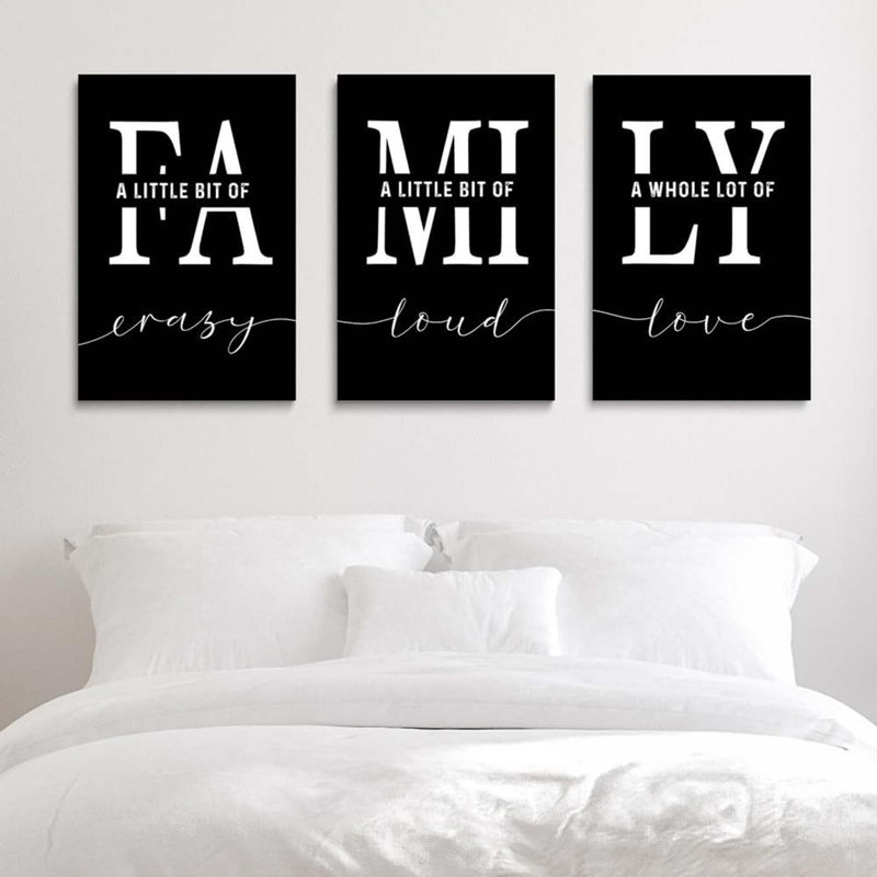 3 Piece Wrapped Canvas Print, Black