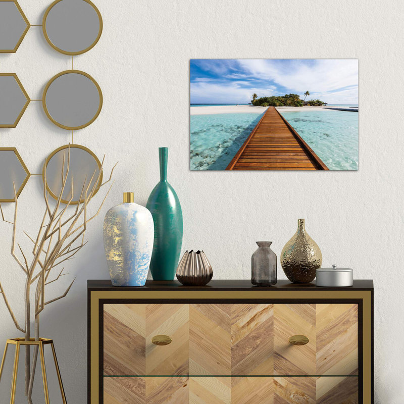 Wooden Jetty To A Tropical Island, Maldives by Matteo Colombo - Wrapped Canvas Print, 101.6 cm H x 66.04 cm W x 1.91 cm D