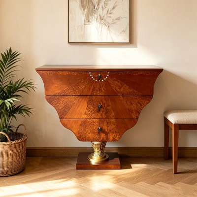 Table de console en bois massif et composite brun et doré
