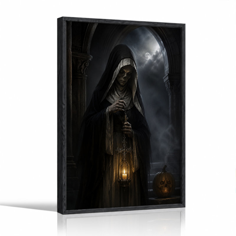 Art mural sur toile gothique squelette avec lanterne et crâne d'Halloween, H 36 po x l 24 po