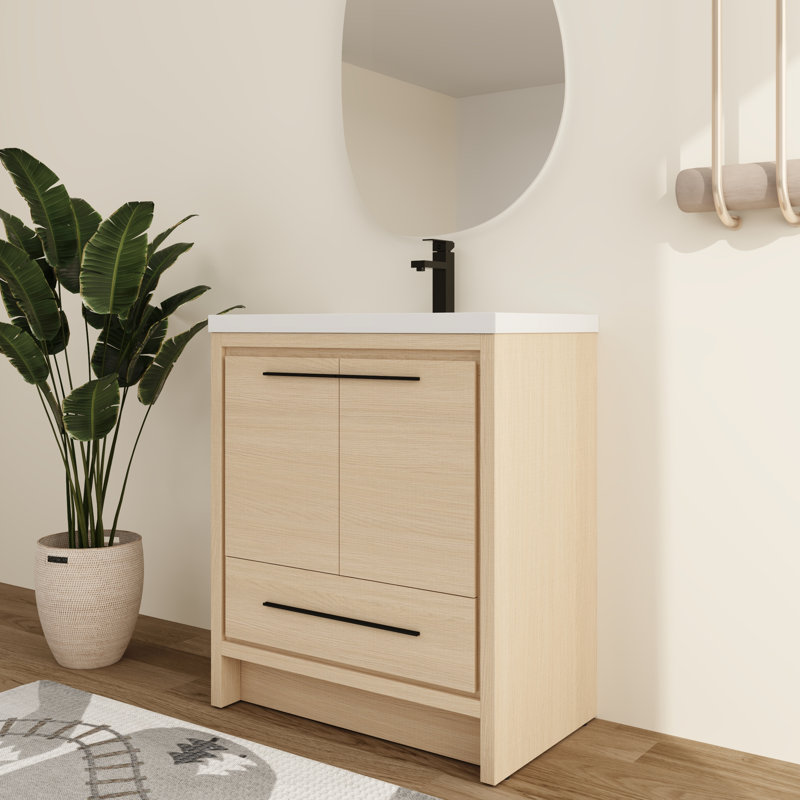 Xarnby 30'' Freestanding Single Bathroom Vanity With Resin Vanity Top, 30''Single Bathroom Vanity Set With Resin sink, 30"