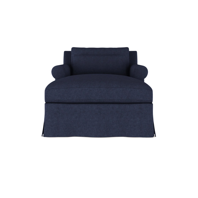 Chaise longue à accoudoirs arrondis Ludlow, Velours moelleux imprimé bleu, Patiné