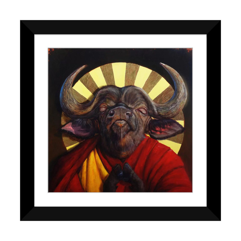 «Holy Cow II», reproduction sur toile, H 16 po x l 16 po x P 1 po, Papier d'art encadré noir, Blanc