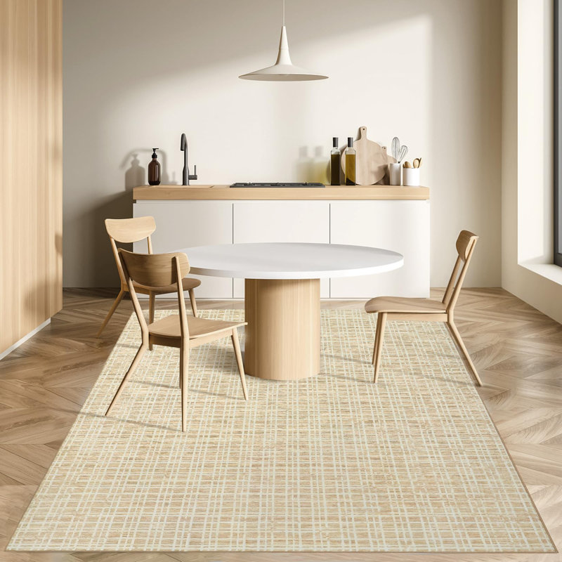 Area Rugs 6x9 Modern Plaid Printed Accent Rugs with Non-Slip Backing, Washable Contemporary Trellis Throw Rugs, Stain-Resistant Soft Low Pile Indoor Carpet for Bedroom, Living Room, Yellow
