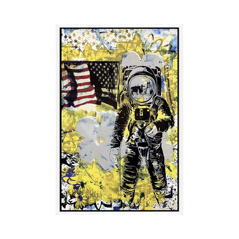 Flower Disaster With MTV Astronaut by Taylor Smith - Print on Canvas, 66.04 cm H x 45.72 cm W, White Framed