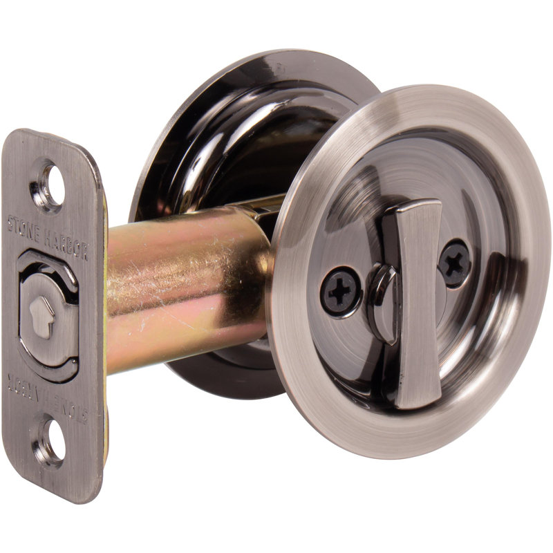 Serrure ronde pour porte escamotable, Nickel antique