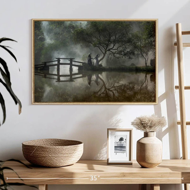Balade vietnamienne au lac, Cadre flottant en bois naturel, 25 po x 17 po