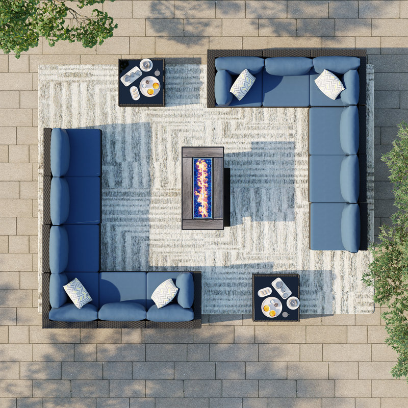 12-Person Outdoor Patio Seating Group with Fire Pit Table, Navy, Black