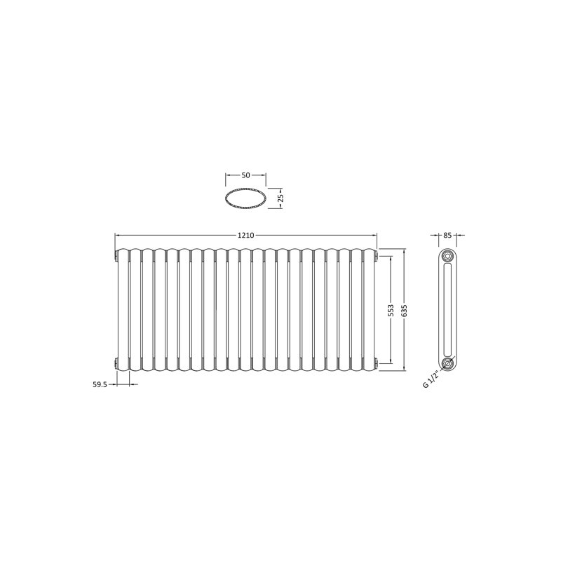 Salvia Horizontal Designer Radiator, 63.5cm H x 121cm W x 8.5cm D, Grey