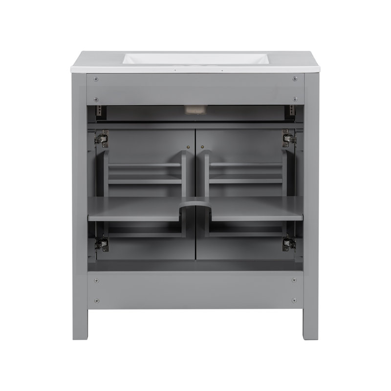 Ensemble de meuble-lavabo moderne avec lavabos doubles, lavabos doubles, tablette réglable, portes à fermeture en douceur et tiroir rabattable