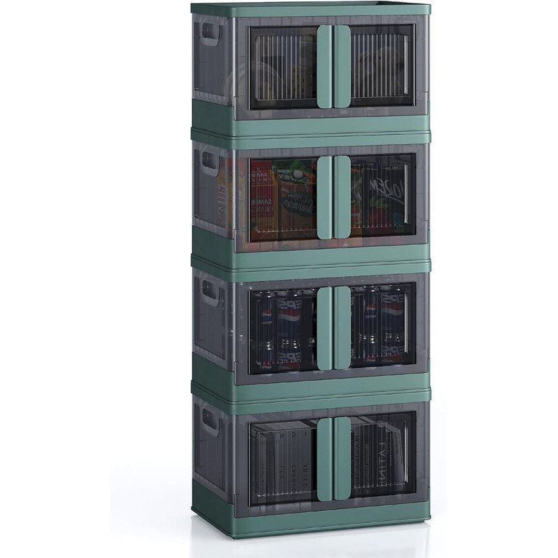 Collapsible Storage Bins with Lids - Stackable Storage Bins with Wheels, Plastic Storage Cabinet for Easy Organization, Green