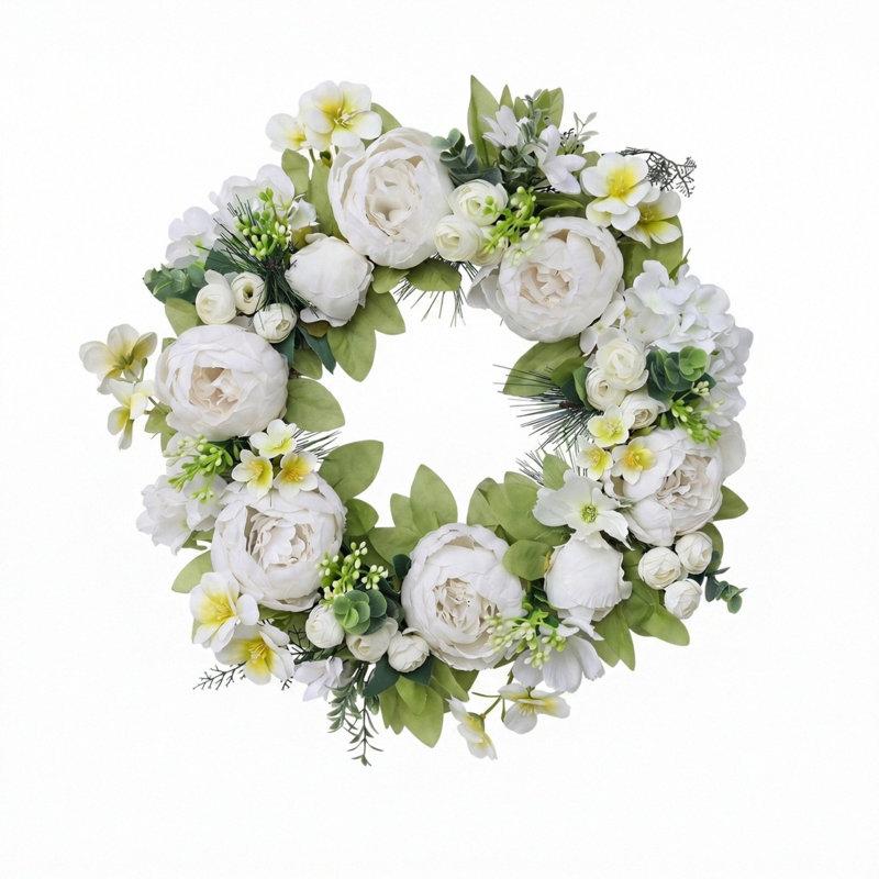 Couronne florale artificielle blanche 18 pouces