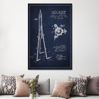 Jacob J. Detwillee Rocket Patent Sketch (Navy Blue) by Aged Pixel - Wrapped Canvas Gallery-Wrapped Canvas Giclée