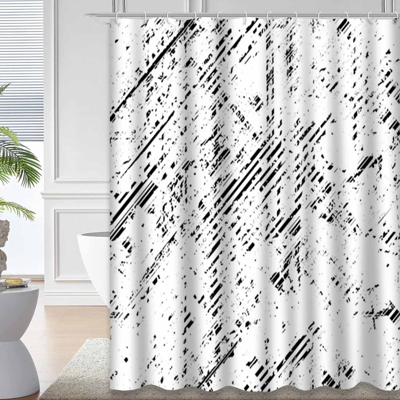 Rideau de douche sans soudure noir grunge avec 12 crochets, L 72 po x l 72 po