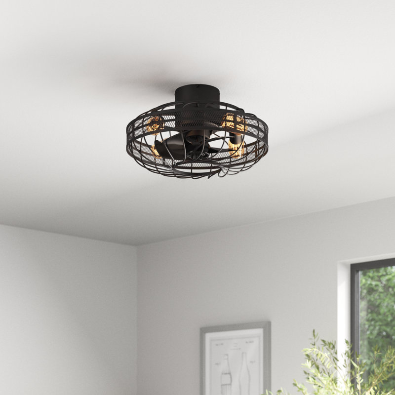 Peeples 20" Metal Industrial Caged Ceiling Fan with Remote Control