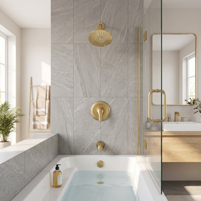 Robinet de baignoire et de douche à poignée simple à 5 jets 1,8 GPM (valve en laiton incluse)
