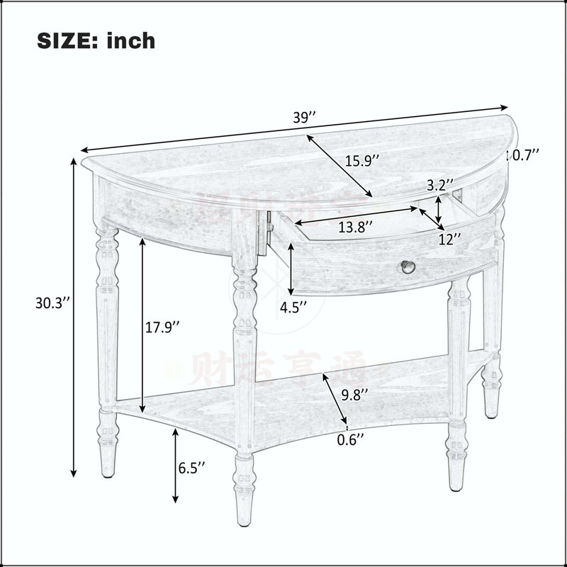 Farmhouse Half Moon Console Table with Drawer and Shelf, Space-Saving Design for Narrow Entryways and Hallways, Navy