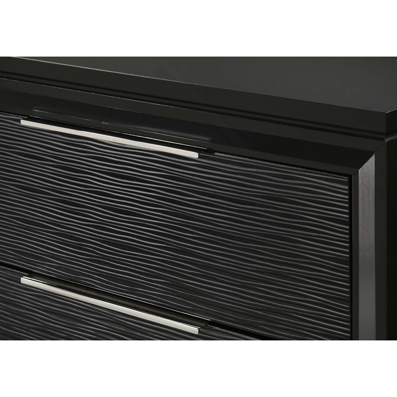 Table de chevet contemporaine à 2 tiroirs avec finition texturée 1pc seulement, Black