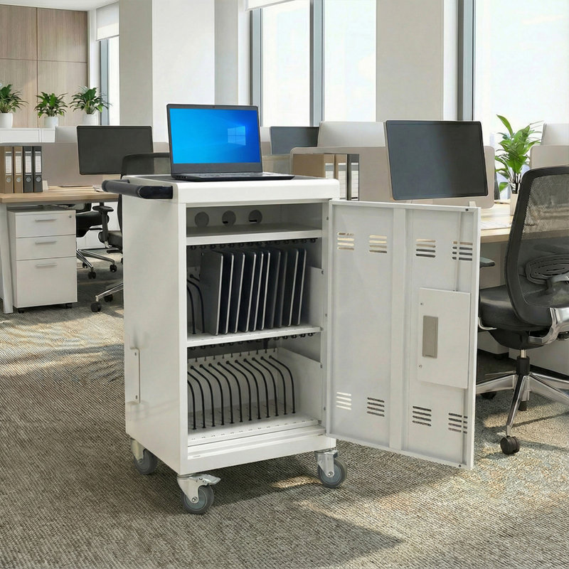 Chariot de charge mobile et armoire pour tablettes PC portable 30 appareils avec serrure à combinaison (blanc)