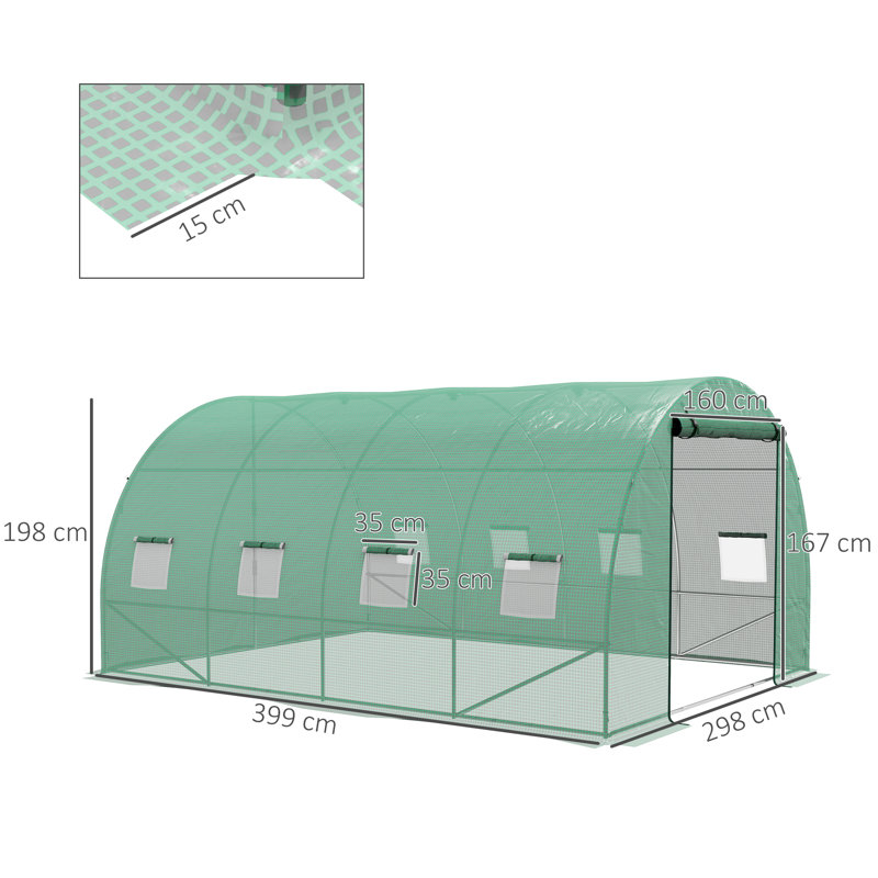 Brinitta Polytunnel Greenhouse Sprinkler Irrigation Walk-in Green, 198cm H x 298cm W x 399cm D