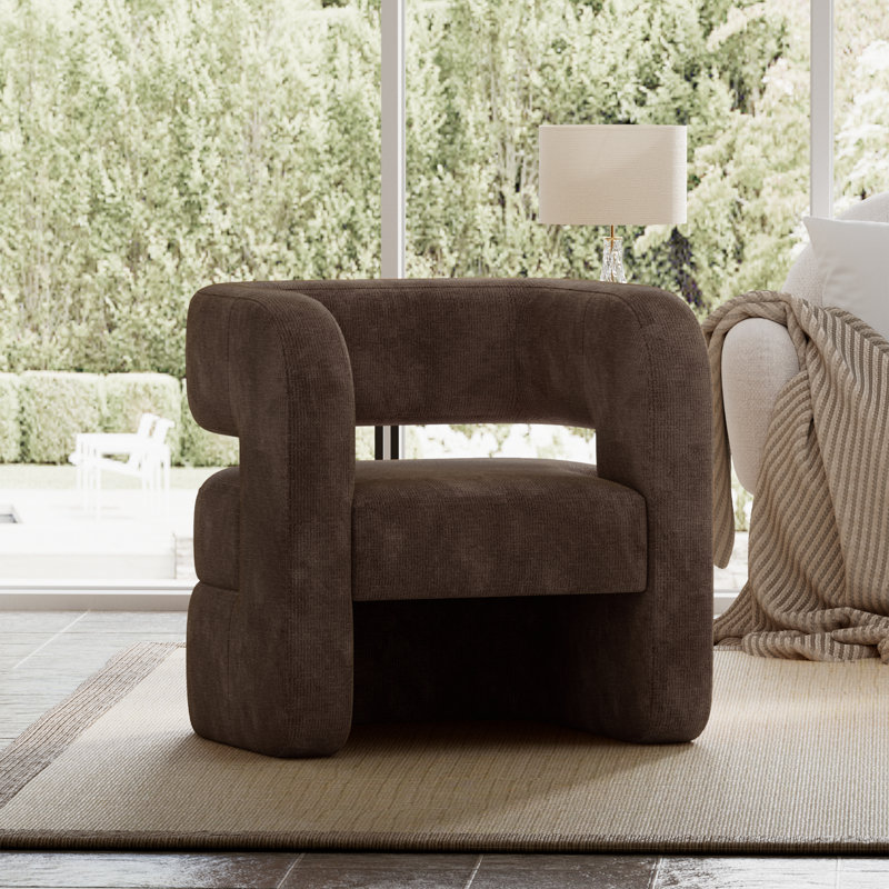  Chaises de tonneau d'appoint rembourrées entièrement assemblées (ensemble de 2), Chenille brune