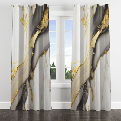 Abstract Geode Marble White And Gold II - Modern Velvet Blackout Grommet Curtain - 1 panel