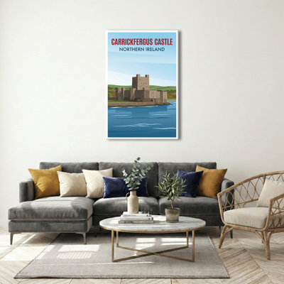 Carrickfergus Castle, Northern Ireland - Historic Coastal Romance Travel Poster. Giclee Print on Wrapped Canvas. Wall Art, Home Decor - Castles & Palaces, Northern Ireland 1 Piece Wrapped Canvas Wall Art