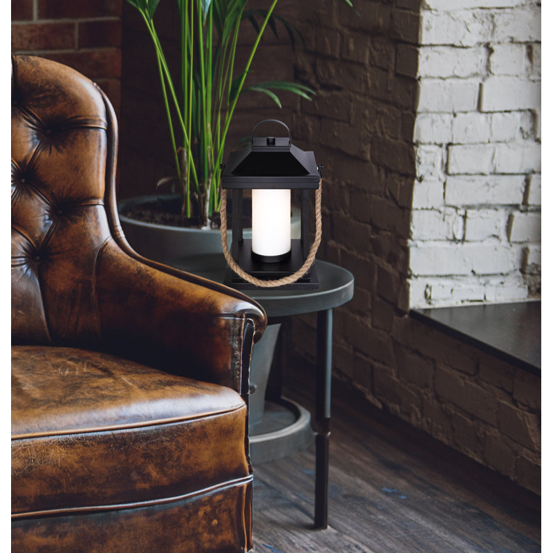Lampe de table 1 lumière Adrija avec finition noir mat et corde et abat-jour blanc