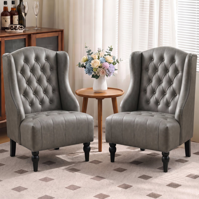 Fauteuil d'appoint, fauteuils de style Mid-Century pour salon, Similicuir gris