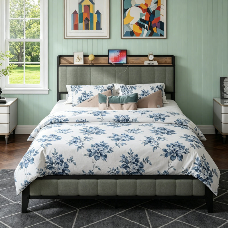 Full Size Bed Frame With Charging Station