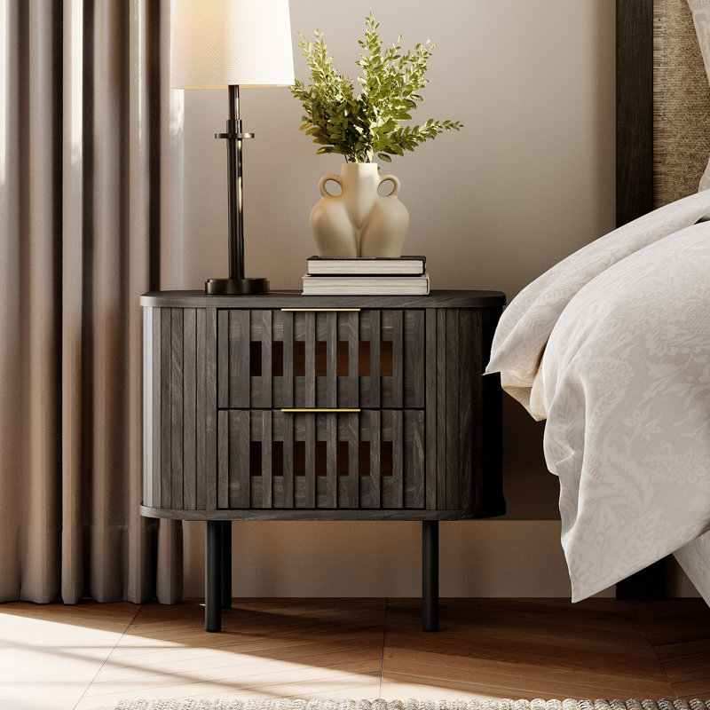 Mid-Century Modern 22.5 '' Fluted Nightstand, Black