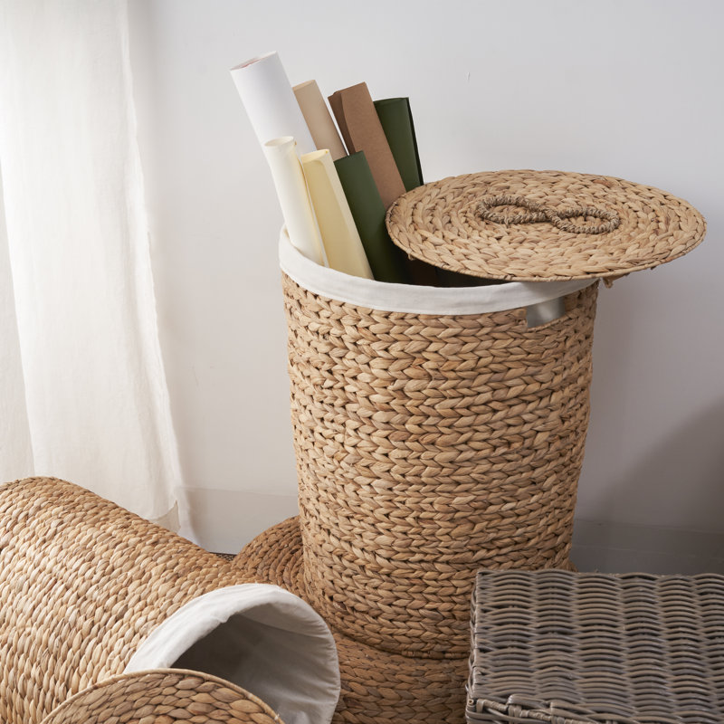 Natural Brown Water Hyacinth Wicker Laundry Hamper with Lid