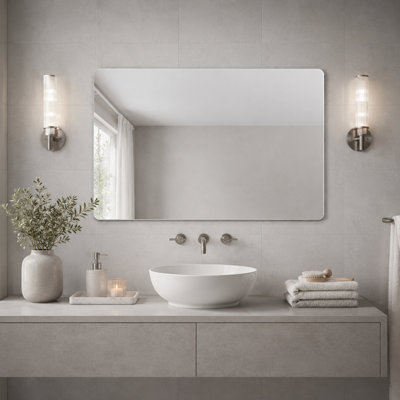 32" x 24" Frameless Rectangle Wall Mirror with Rounded Corners