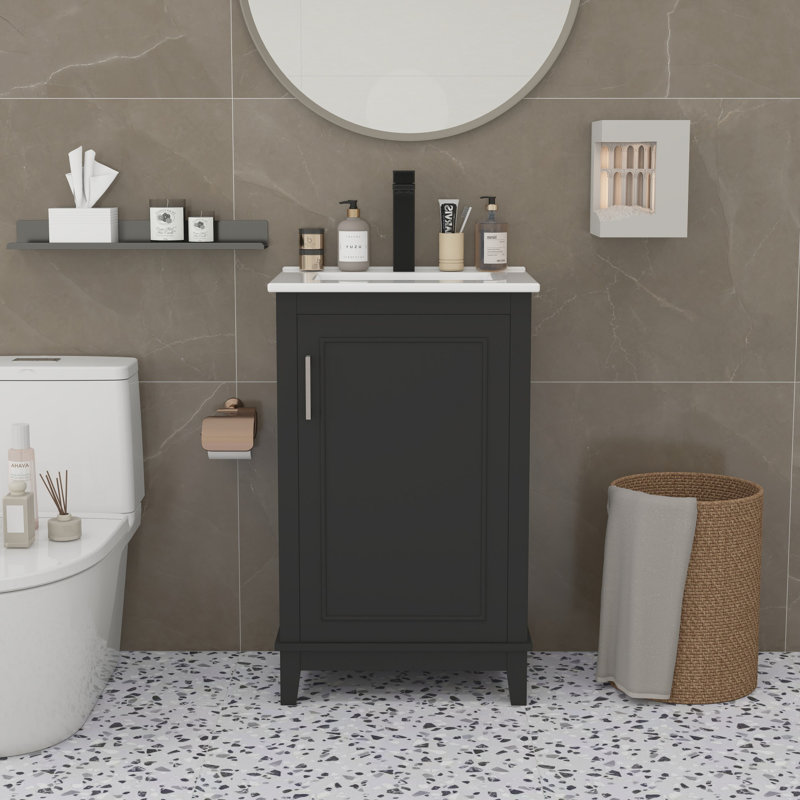20 Inch Small Bathroom Vanity, Black, Silver