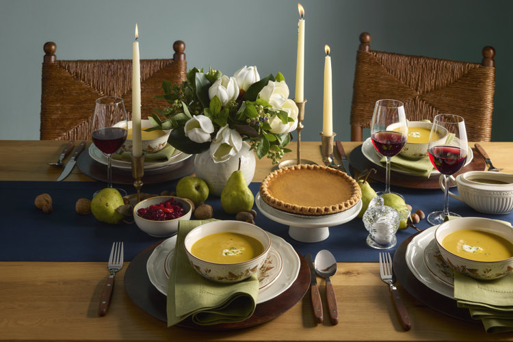 fall themed table with transitional modern table setting
