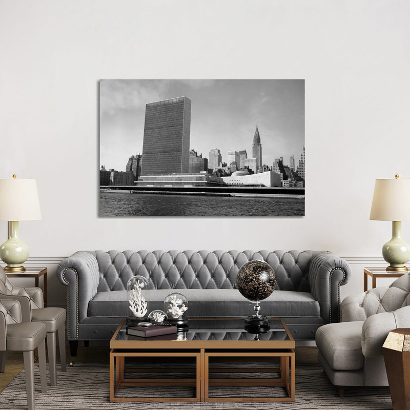 1950s View of United Nations Building and New York City Skyline from East River New York USA 1 Piece Wrapped Canvas Wall Art