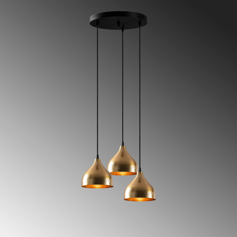 Modern Scandinavian Chandelier, Vintage Metal Body, 16.5 x 16.5 x 44.9 Inches | Adjustable Height, 3 x E27 Max 40W Sockets | Elegant Lighting for Home Décor, Living Room, Dining Room, and Entryways