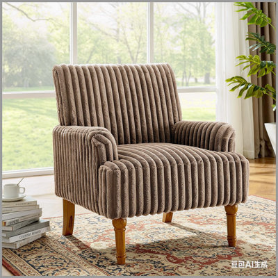 Chaise d'appoint moderne avec velours côtelé large de 3,5 cm de largeur, pieds en bois massif de 9 po et fauteuil rembourré confortable pour le salon