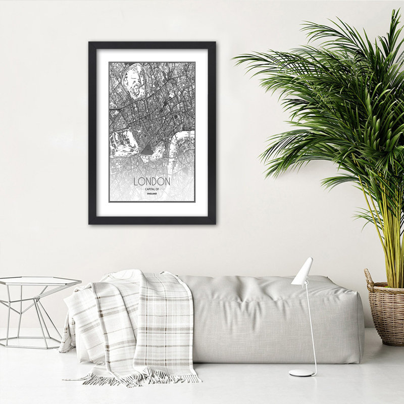Plan Of The City Of London - Single Picture Frame Print, 100cm H x 70cm W, Black