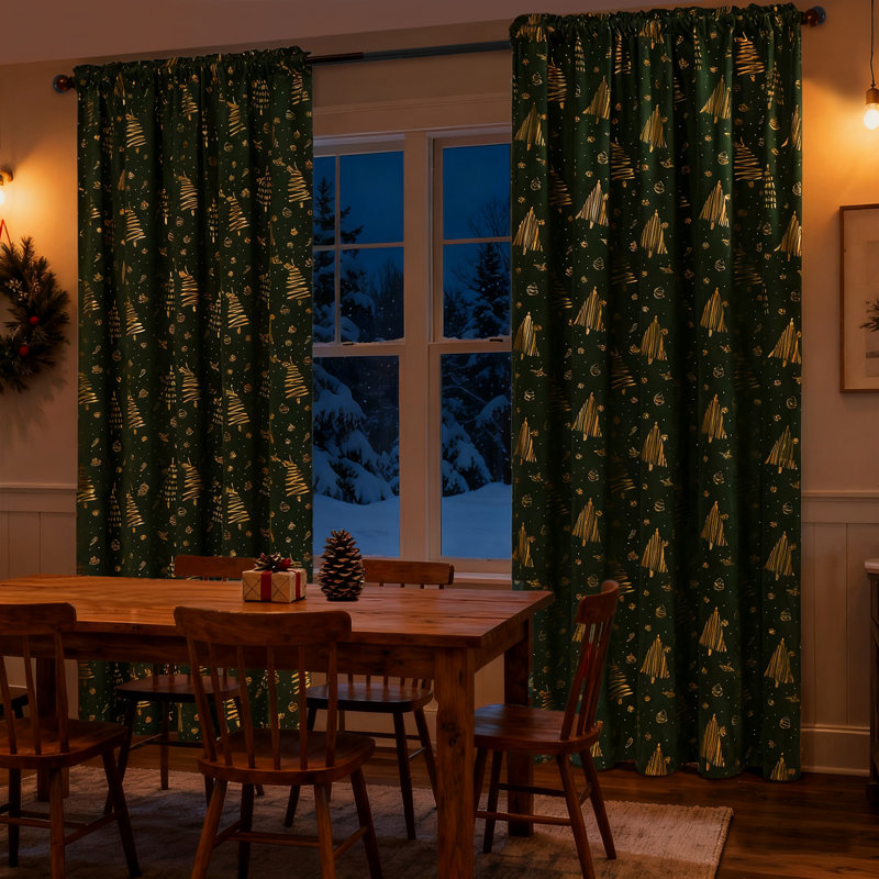 Christmas Curtains,Thermal Insulated Blackout Velvet Curtains, Noise Reducing Window Drapes Christmas Decorations, Printed Pattern Window Curtains