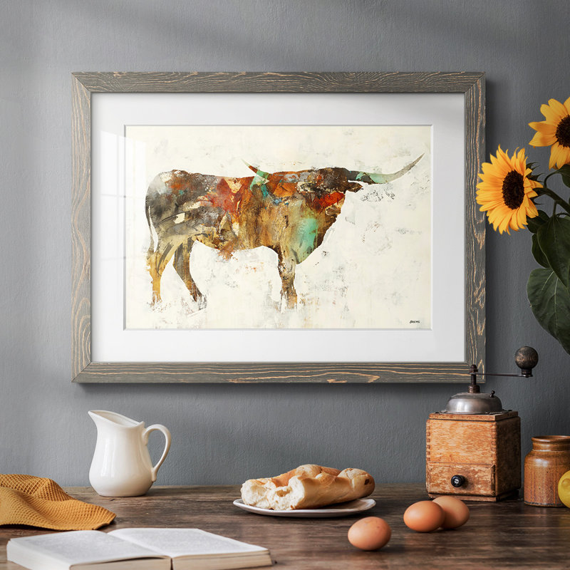 " Long Horn ", Silver Framed Canvas, 14" H x 20" W x 1.5" D