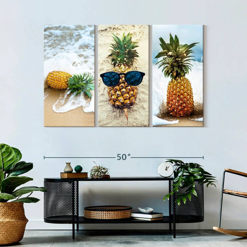 Ensemble de 3 pièces d'ananas sur toile, H 32 po x l 50 po x P 1,25 po